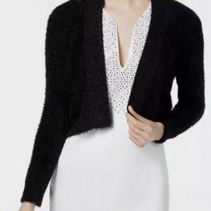 Calvin Klein Black Women's Open-Front Cropped Fuzzy Sweater Cardigan Petite